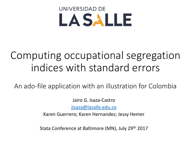 computing occupational segregation indices with standard