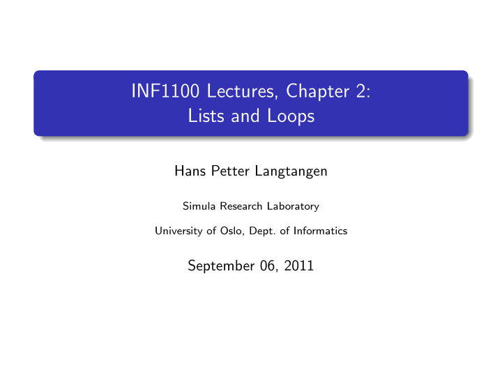 inf1100 lectures chapter 2 lists and loops