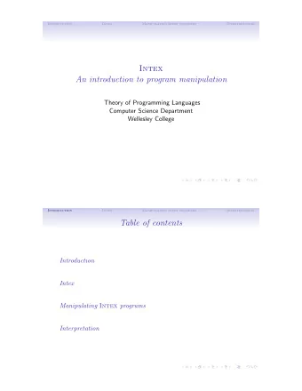 Intex  An introduction to program manipulation  Theory of Programming Languages  Computer Science