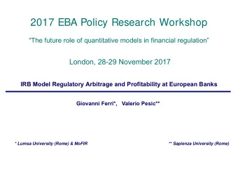 2017 EBA Policy Research Workshop  The future role of quantitative models in financial