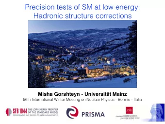 Precision tests of SM at low energy:  Hadronic structure corrections  Misha Gorshteyn -