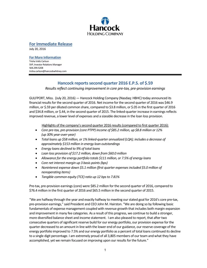 for immediate release july 20 2016 for more information
