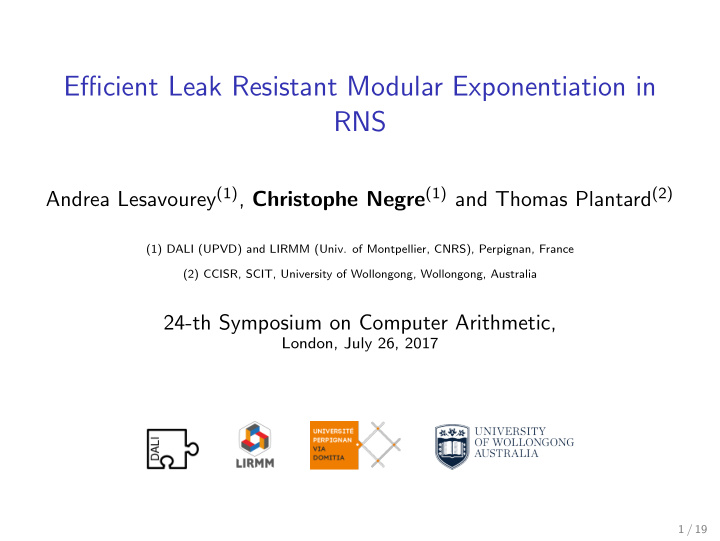 efficient leak resistant modular exponentiation in rns