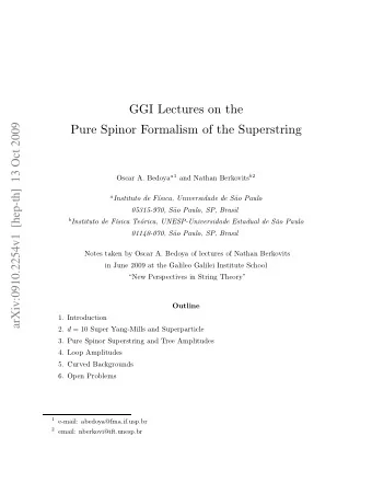 GGI Lectures on the  arXiv:0910.2254v1  [hep-th]  13 Oct 2009  Pure Spinor Formalism of the