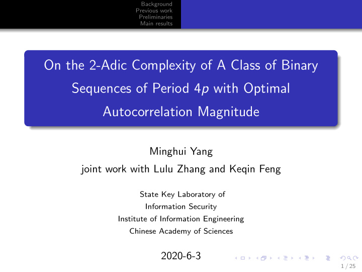 on the 2 adic complexity of a class of binary sequences