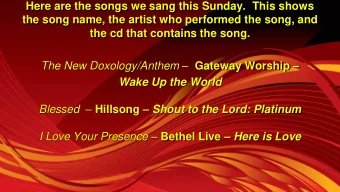 Here are the songs we sang this Sunday.  This shows  the song name, the artist who performed the