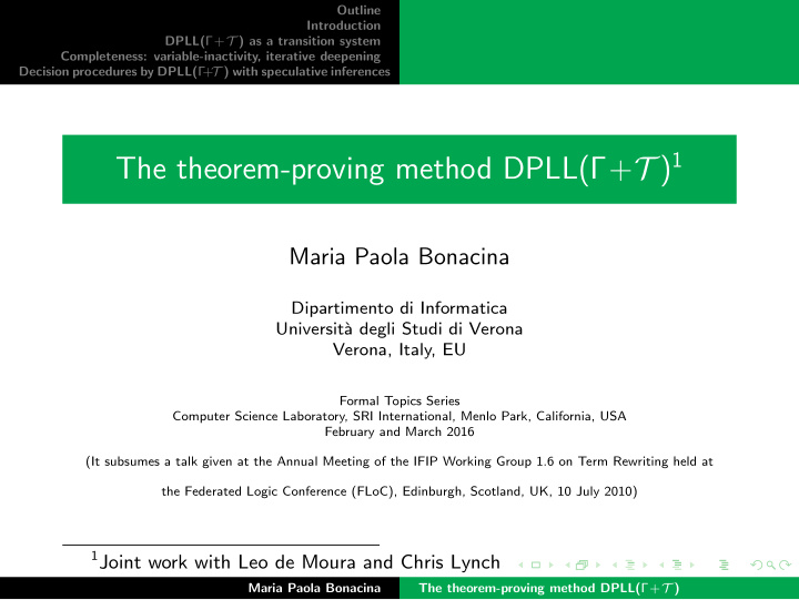 introduction dpll t as a transition system completeness