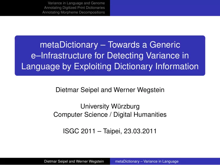 metadictionary towards a generic e infrastructure for