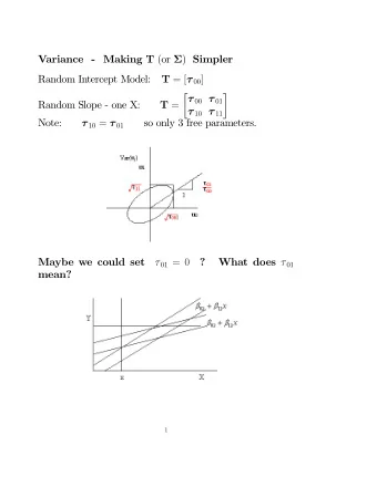 Variance - Making T (or  ) Simpler  Random Intercept Model: T = [  00 ]   00  01