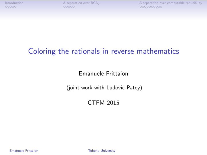 coloring the rationals in reverse mathematics