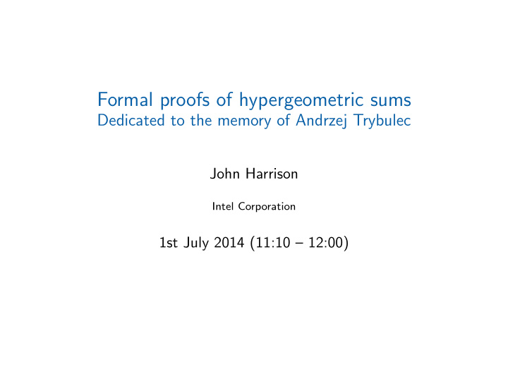 formal proofs of hypergeometric sums