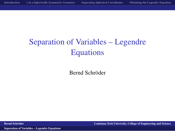 separation of variables legendre equations
