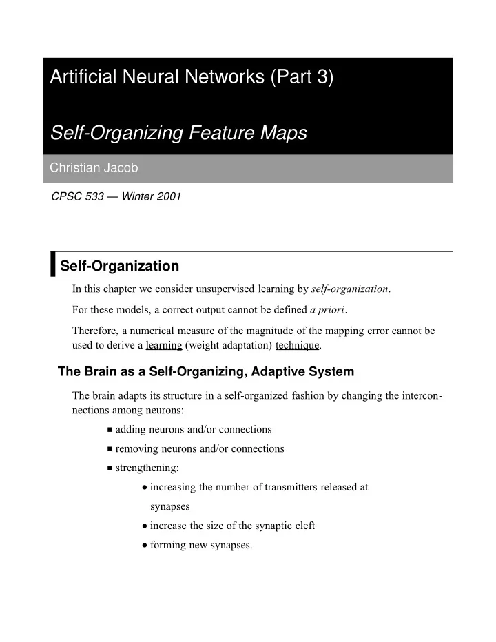 artificial neural networks part 3 self organizing feature