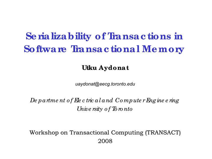 ser ializability of t r ansac tions in softwar e t r