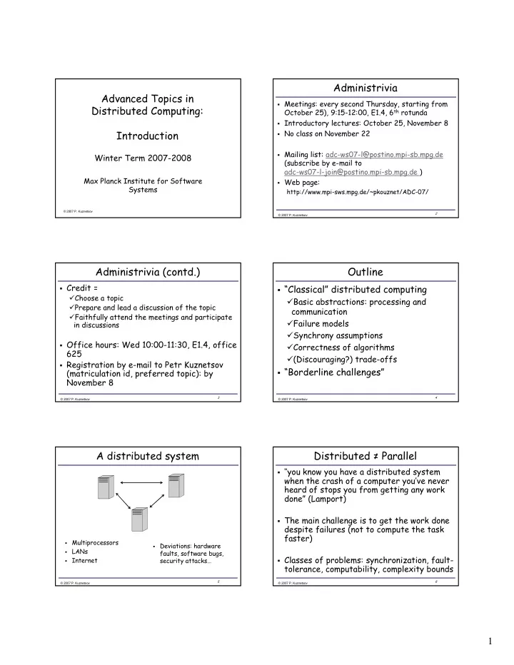 administrivia advanced topics in