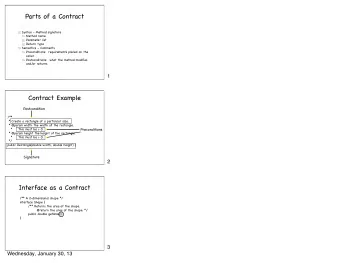 Parts of a Contract  Syntax - Method signature  Method name  Parameter list  Return type  Semantics