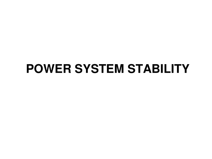 power system stability introduction stability of a power
