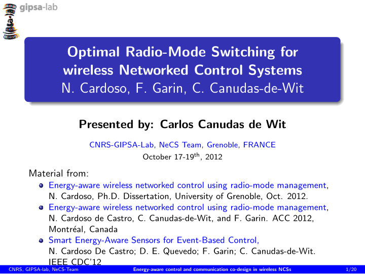 optimal radio mode switching for wireless networked