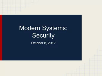 Modern Systems:  Security  October 8, 2012  Background:  Trusted Platform Modules  What is a TPM?