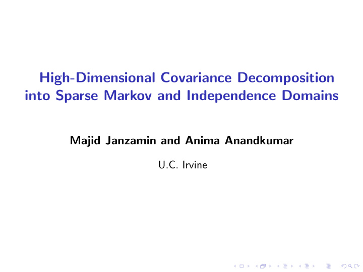 high dimensional covariance decomposition into sparse