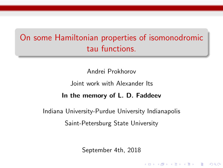 on some hamiltonian properties of isomonodromic tau