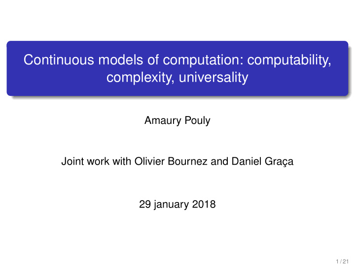 continuous models of computation computability complexity