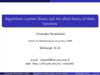 Algorithmic number theory and the allied theory of theta  functions  Christophe Ritzenthaler