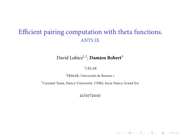 effjcient pairing computation with theta functions