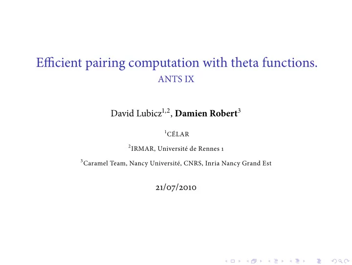effjcient pairing computation with theta functions