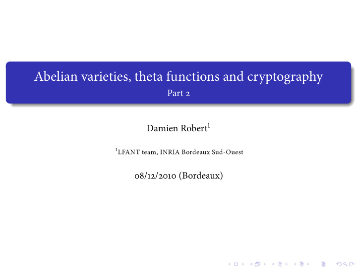 abelian varieties theta functions and cryptography