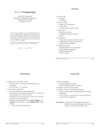 Matlab Programming  Gerald W. Recktenwald  Script m-files  Department of Mechanical Engineering
