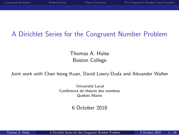 a dirichlet series for the congruent number problem