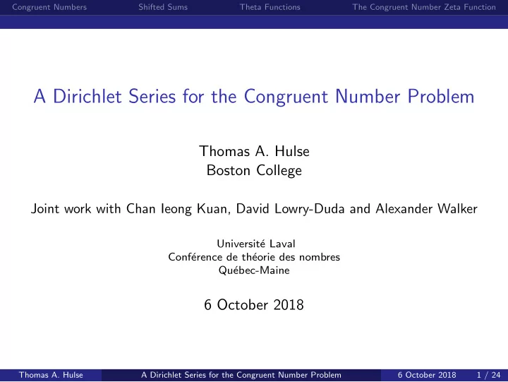 a dirichlet series for the congruent number problem