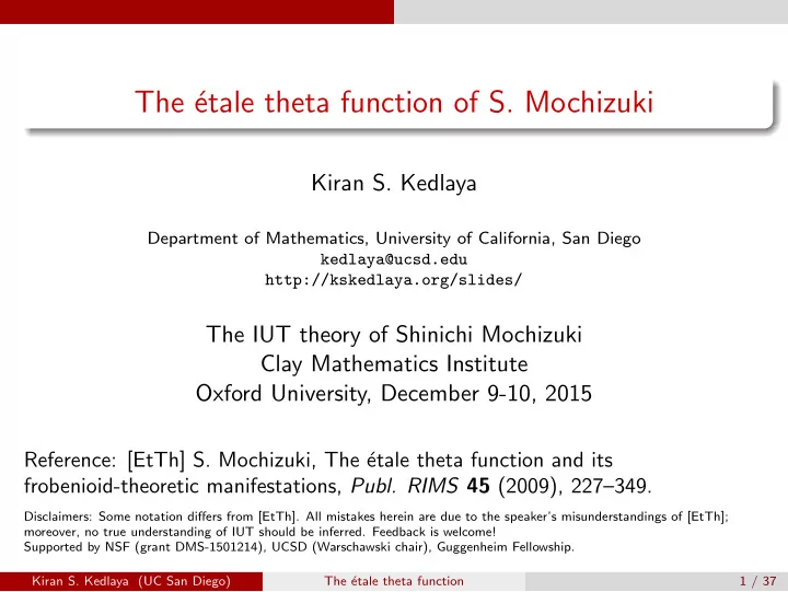 the etale theta function of s mochizuki