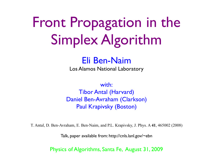 front propagation in the simplex algorithm