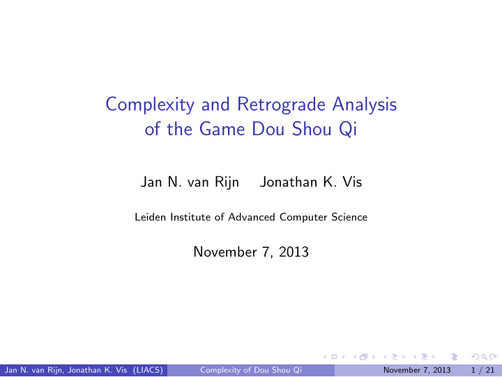 complexity and retrograde analysis of the game dou shou qi