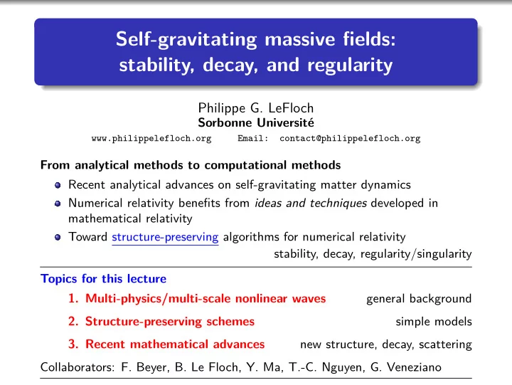 self gravitating massive fields stability decay and