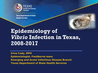 Epidemiology of Vibrio Infection in Texas,  2008-2017  Irina Cody, MPH  Epidemiologist, Foodborne