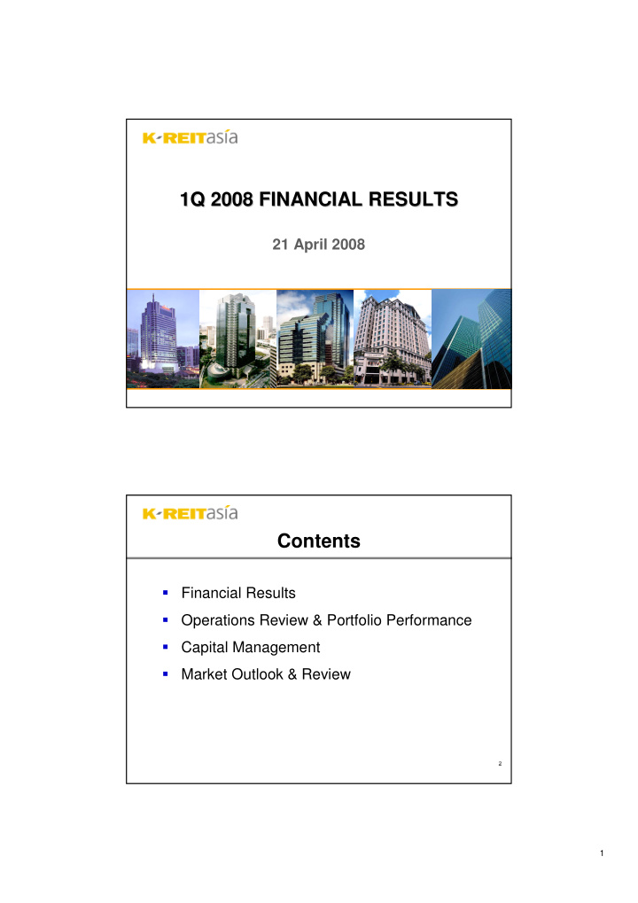 1q 2008 financial results 1q 2008 financial results
