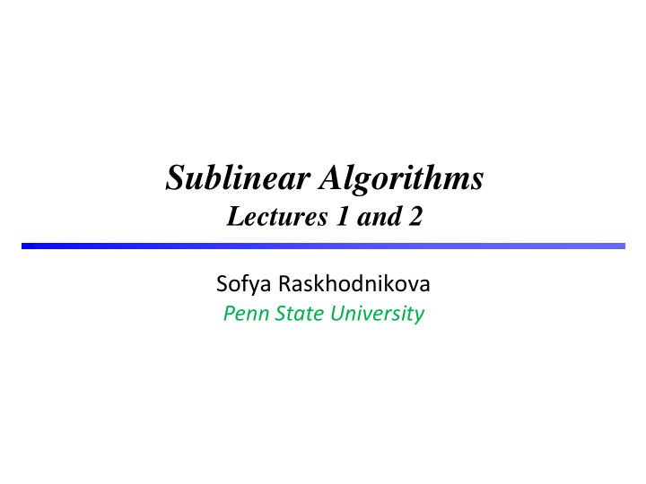 sublinear algorithms