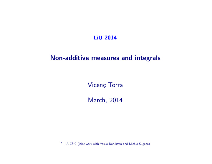 non additive measures and integrals vicen c torra march