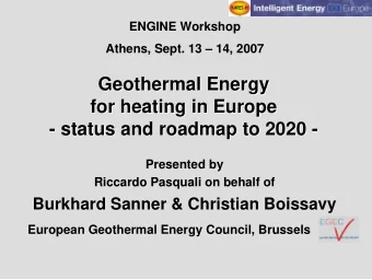 Geothermal Energy  Geothermal Energy  for heating in Europe  for heating in Europe  - status and