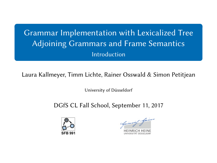 grammar implementation with lexicalized tree adjoining