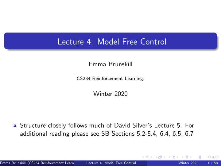 lecture 4 model free control