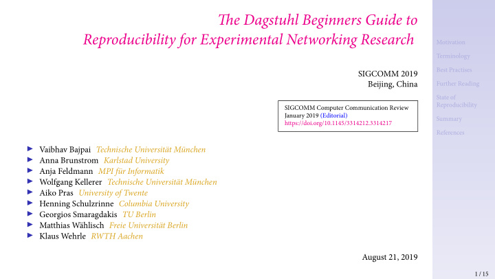 reproducibility for experimental networking research