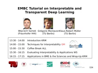 EMBC Tutorial on Interpretable and  Transparent Deep Learning  Wojciech Samek  Grgoire Montavon