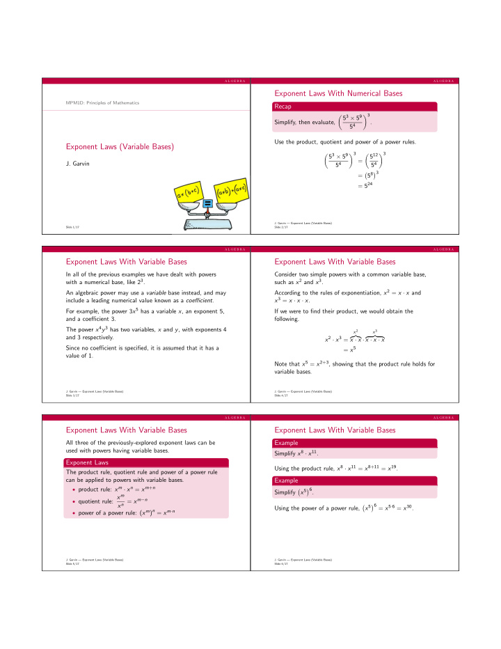 exponent laws with numerical bases