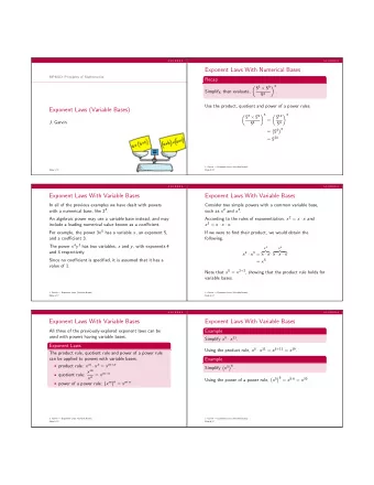 Exponent Laws With Numerical Bases  MPM1D: Principles of Mathematics  Recap  3  5 3  5 9