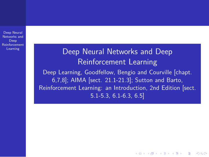 deep neural networks and deep reinforcement learning