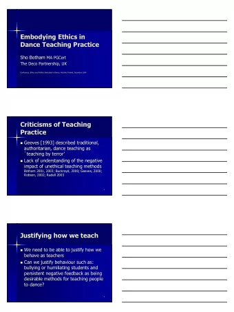 Embodying Ethics in  Embodying Ethics in  Dance Teaching Practice  Dance Teaching Practice Sho